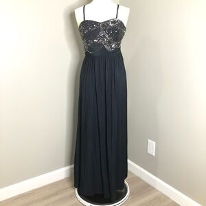 Moon Collection navy blue long beaded bodice prom dress size Medium